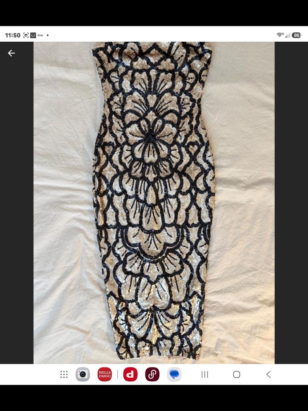 AKIRA Black and Cream Sequin Midi Dress